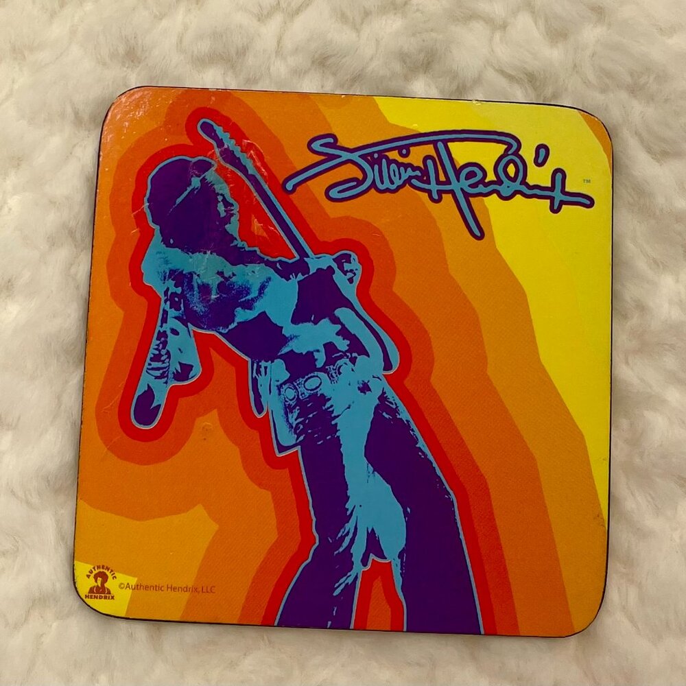 Jimi Hendrix Playing Guitar Multicolored Coaster